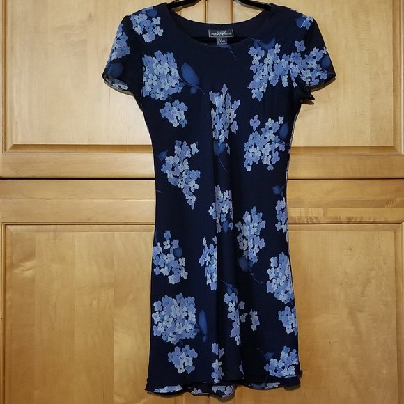Vintage Late 90's Molly Malloy Navy Floral Print Mini Dress - Size 6 - Picture 2 of 5